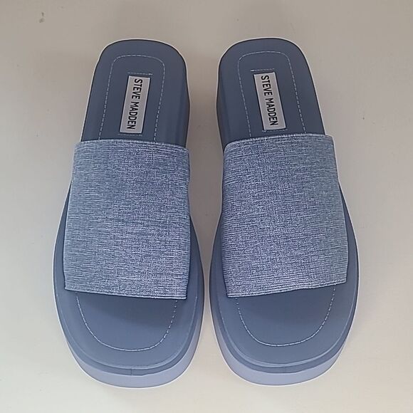 Steve Madden Gimmee Platform Wedge Sandal In Denim Various Size 8.5 - Picture 2 of 14